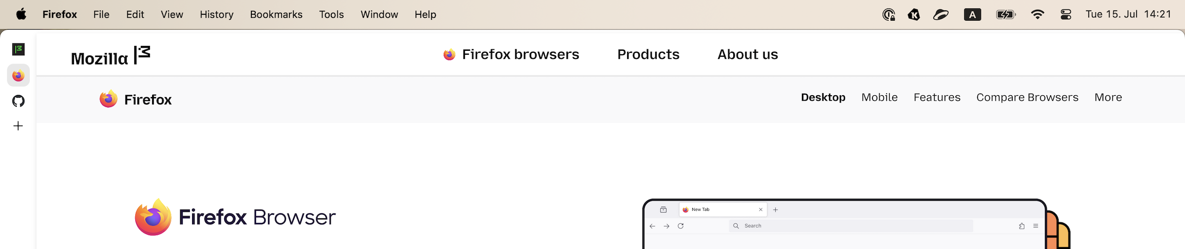 Firefox with no URL bar and vertical tabs